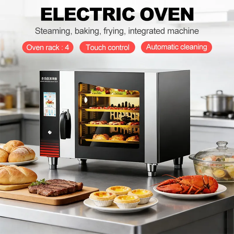 Forno combinato elettrico commerciale a 4 strati Motore da tavolo in acciaio inox ad alta efficienza certificato CE per la torrefazione alberghiera Panettiere