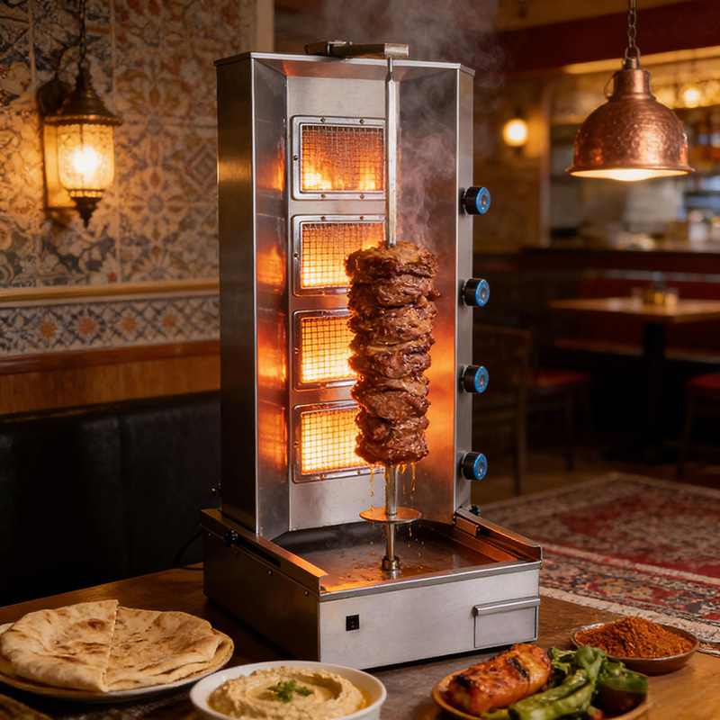 China Supply 4Pcs Ceramic Burner Gas Chicken Shawarma Grill Machine